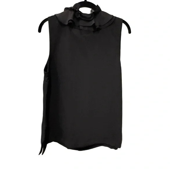 Size 1 Chico’s Ruffled Neck Sleeveless Tank Top in Black - Picture 6 of 9